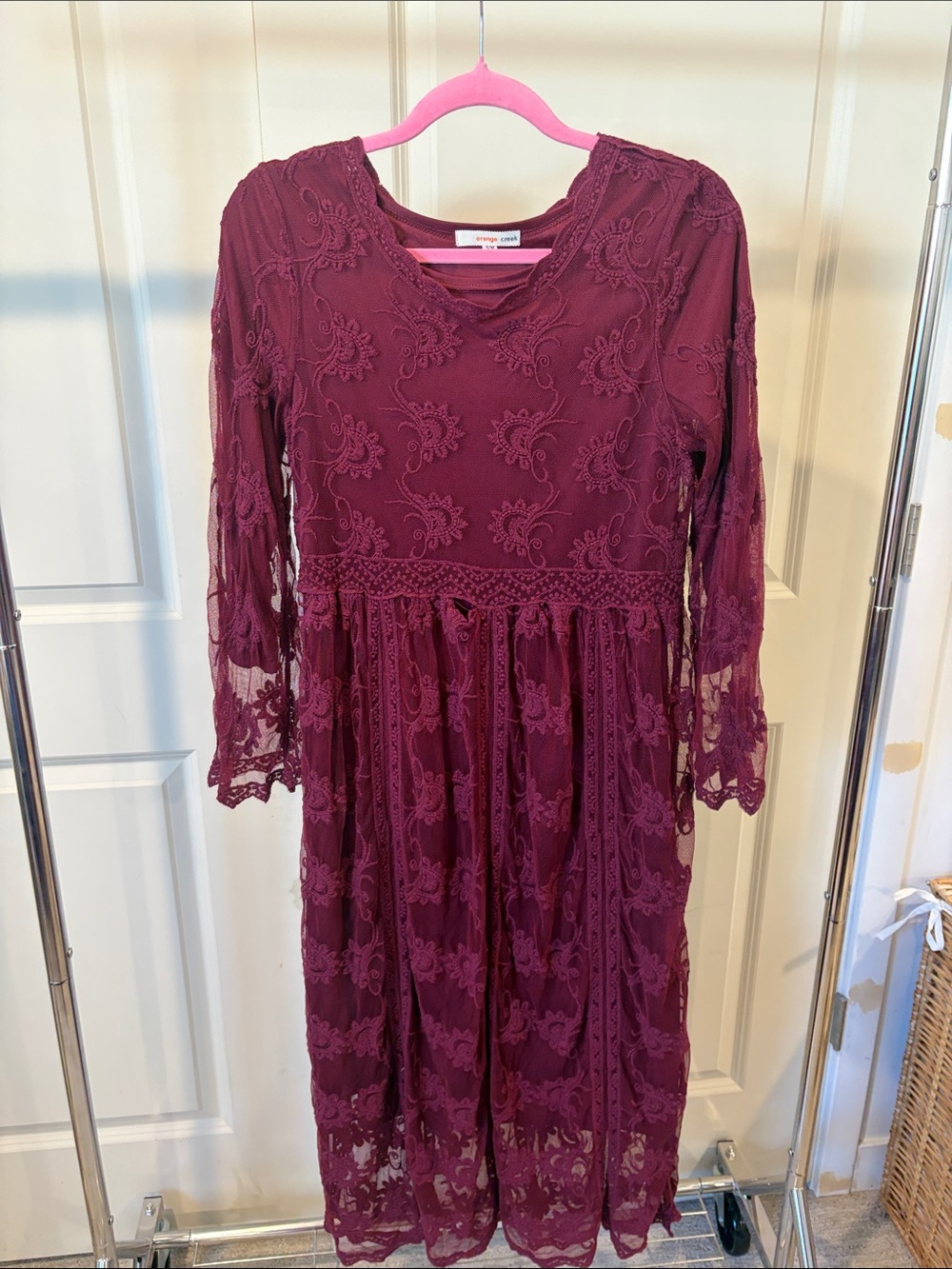 orange creek Burgundy Lace Midi Dress